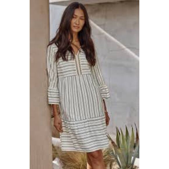 J. Jill Dresses & Skirts - J Jill Striped Tiered Dress Sz XL Boho Coastal Grandma Cotton V-Neck Flowy